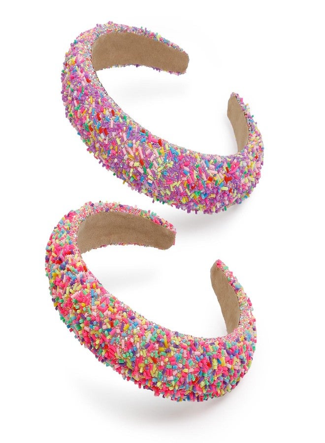 TEBIEKOY 2PCS Easter Headbands Sprinkle Headbands 1.57'' Wide Padded Head Bands for Women's Hair Pink Thick Donut Hairbands Purple Headband Cute Hair Accessories for Women Girls - Image 1